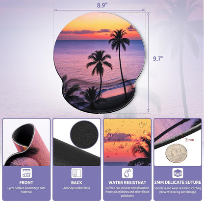 KONVINIT Ergonomic Mouse Pad with Wrist Rest, Small Mousepad with Non-Slip Rubber Base and Smooth Surface, Beach Mouse Pads for Desk, Office Desk Accessories