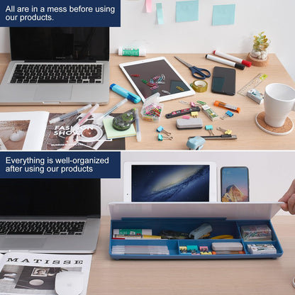 TSJ OFFICE Desktop Whiteboard Dry-Erase-Board - Computer Keyboard Stand White Board Surface Pad with Drawer, Desk Organizers with Accessories for Office, Home, School Supplies - Black