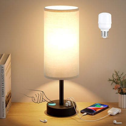 Dicoool Bedside Table Lamp for Bedroom - 3-Way Dimmable Touch Lamp, USB A+C