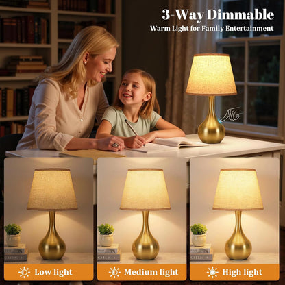 Seealle Touch Table Lamp for Bedroom, 3-Way Dimmable Small Bedside Lamps for Night Stands with Wires, Wood-Paint Desk Lamp for Kids Room, Office, Living Room, End Table(LED Bulb Included)