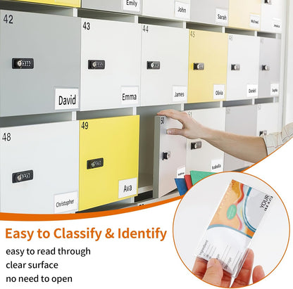 44 Pack Labels for Storage Bins, 3×5 Inches Index Card Holder Organizer, Clear Adhesive Pockets, Plastic Label Holders for Tote Library Card Bins Box Drawer Classroom Organization