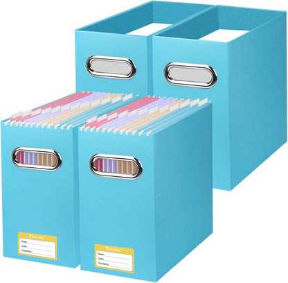 BALEINE File Organizer Box, Cardboard File Folder Organizer with Handle for Letter Size, Portable Collapsible Hanging Filing Box for Home Office Document Storage (2 Pack, Black)
