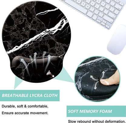 Mouse Pad with Wrist Support, Ergonomic Mouse Pad with Memory Foam Wrist Rest Cushion, Non-Slip Rubber Base Gaming Mice Pad for Home Office Computer Laptop, Flower Black