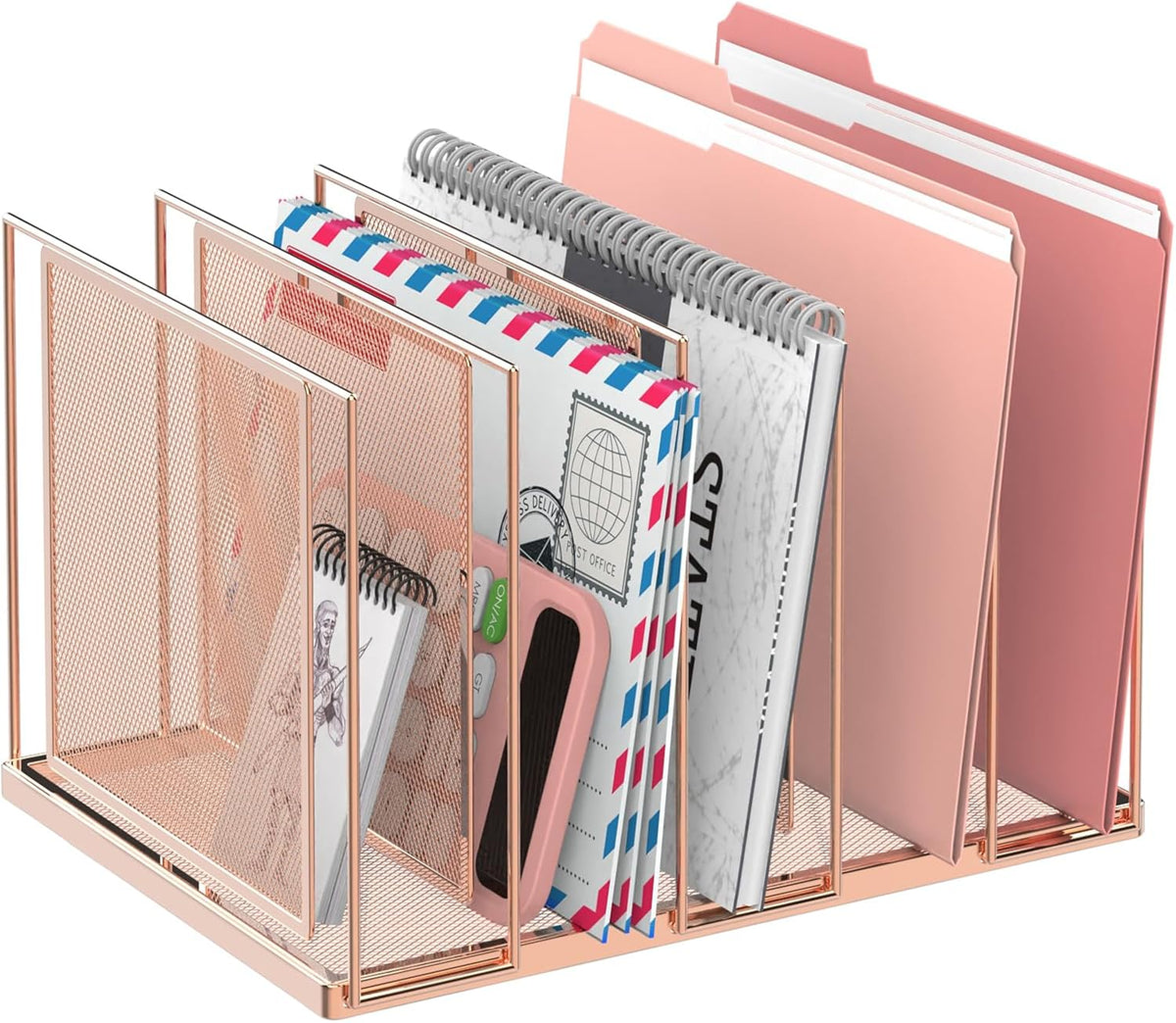 File Organizer for Desk, 5-Section Vertical File Sorter, Paper Holder Organizer Standing Metal File Folder for Office Home Classroom, Black