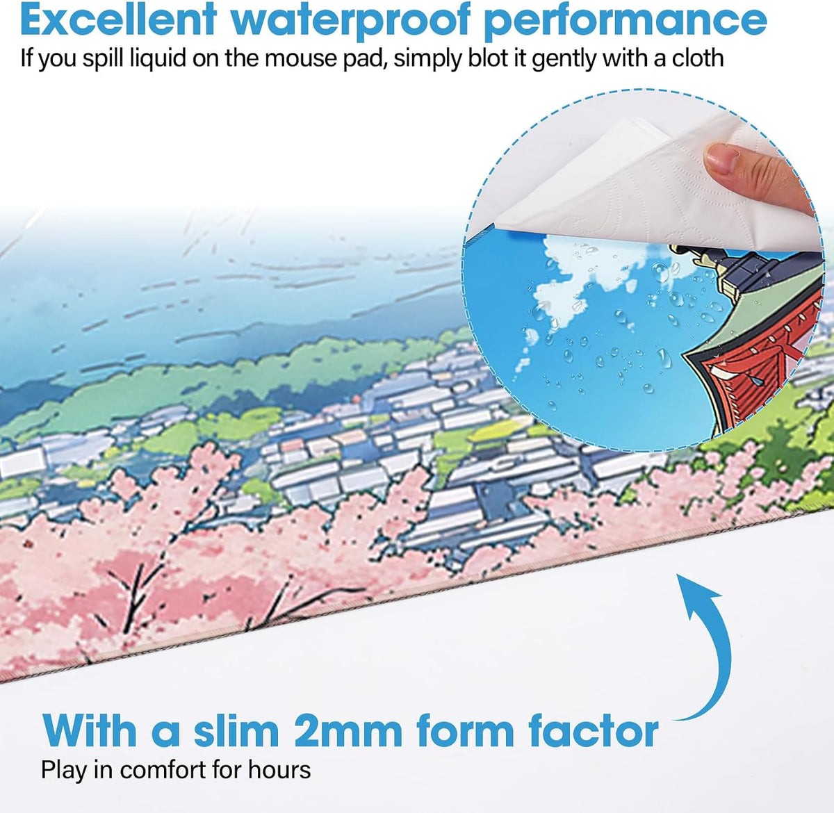 31.5" x 15.7" Waterproof Fabric Desk Pad, Rubber Anti-Slip Base, Stitched Edges No Curling, Fits Laptop Keyboard and Mouse, Smooth Office Mat Large Mouse Pad for Work Game, Black