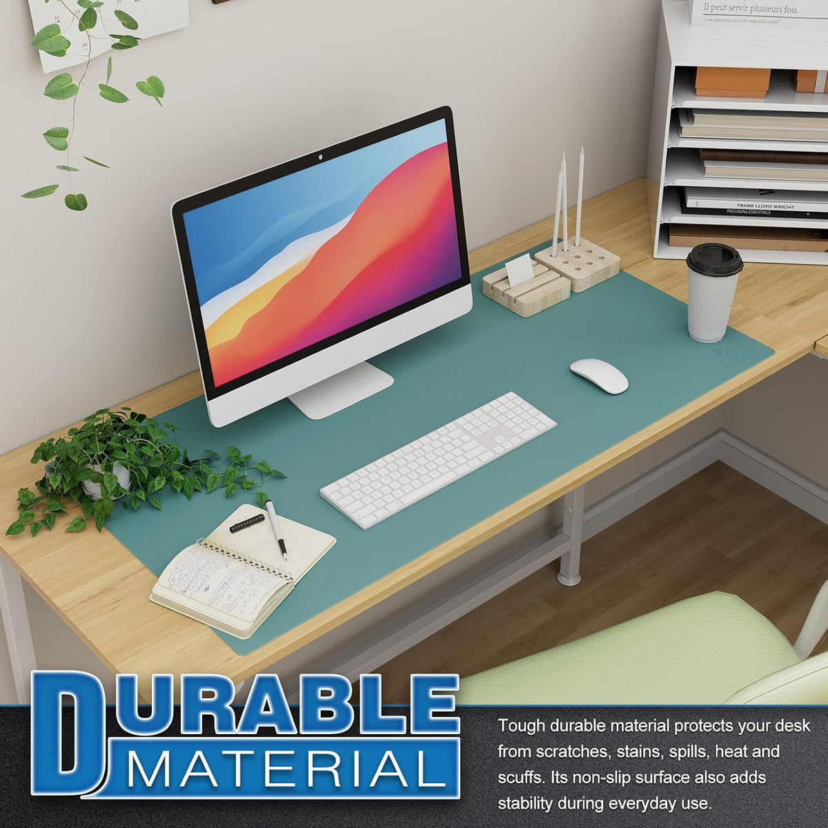 K KNODEL Large Office Leather Desk Mat, Mouse and Keyboard Pad, Computer and Laptop Mat, Desktop Protector and Cover, Writing Pad and Blotter (31.5"x15.7", Black)