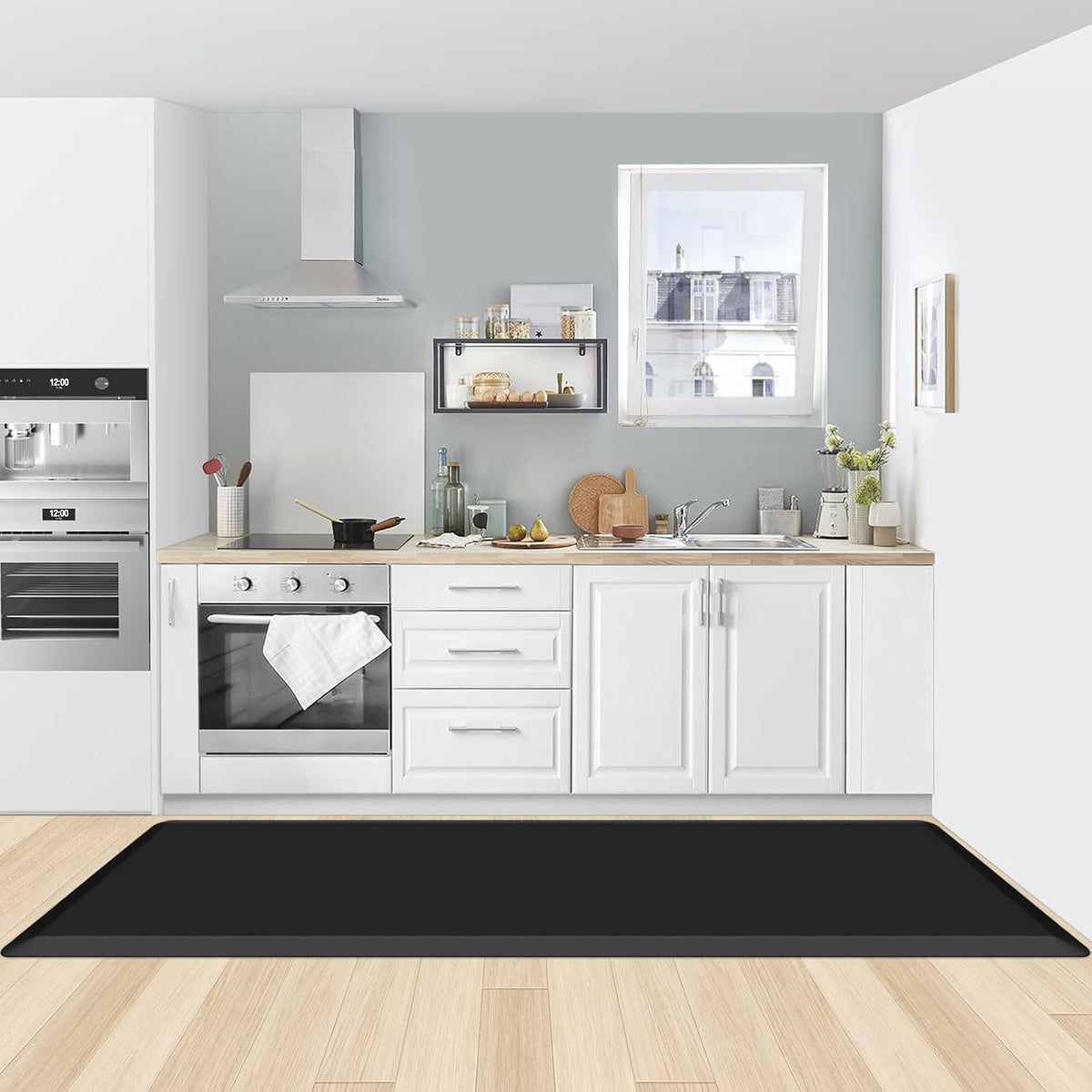 KitchenClouds Kitchen Mat Cushioned Anti Fatigue Rug 17.3"x28" Water Resistant, Non Slip, Standing and Comfort Desk/Floor Mats for House Sink Office (Black)