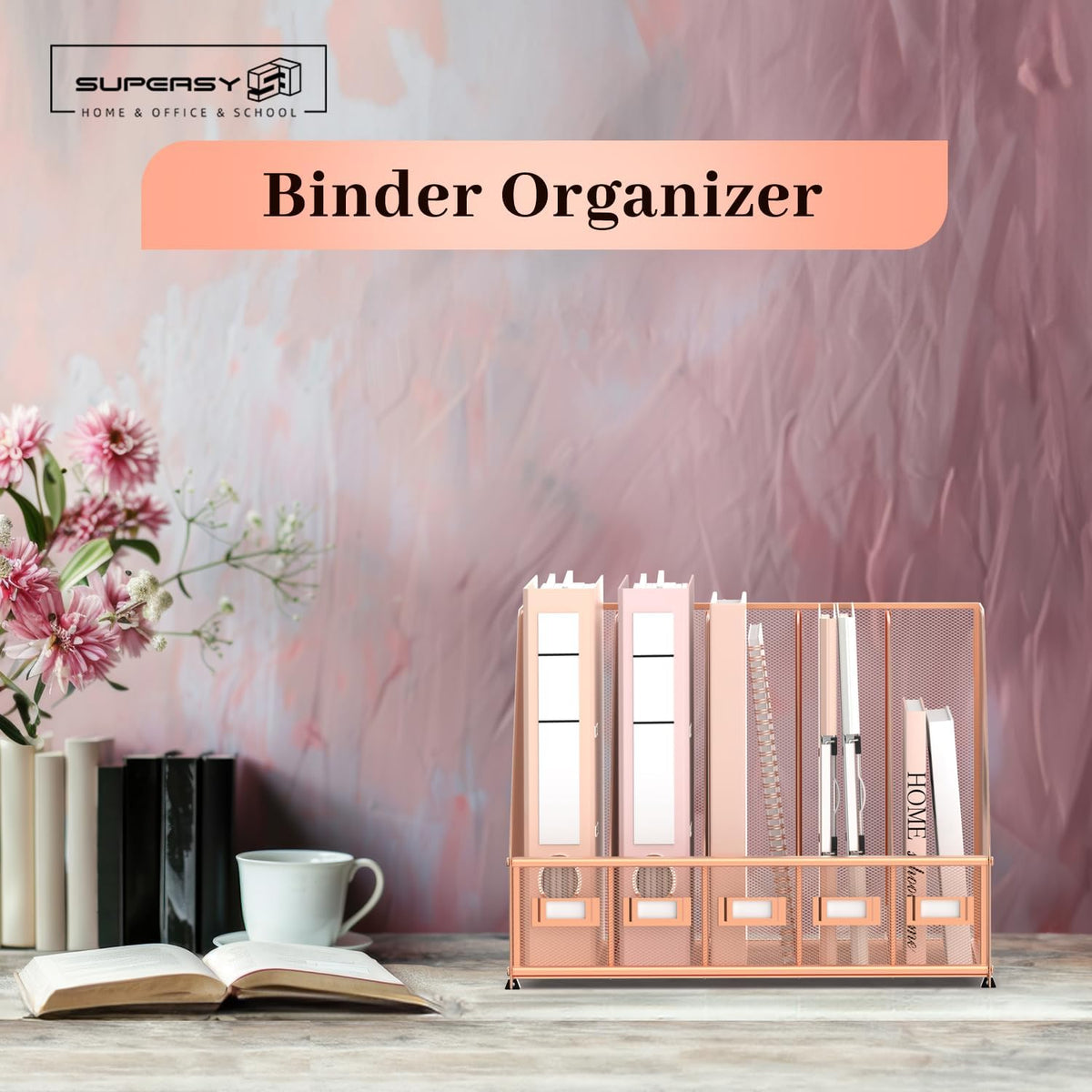 Desk Organizers Metal Desk Magazine File Holder with 5 Vertical Compartments Rack File Organizer for Office Desktop, Classroom, Home Workspace, Black