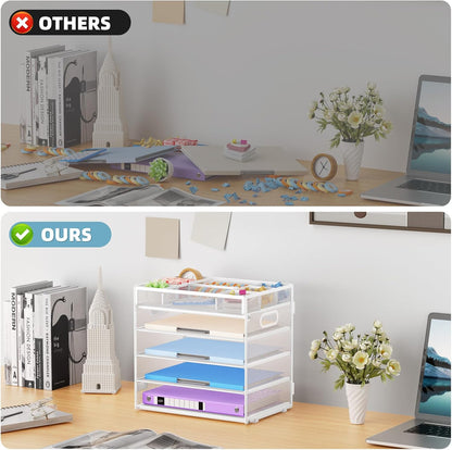 Marbrasse 5 Tier Paper Organizer Letter Tray, Mesh Desk File Organizer with Handle, Paper Sorter Desk Organizer for Home Office Supplies - Black, Adjustable