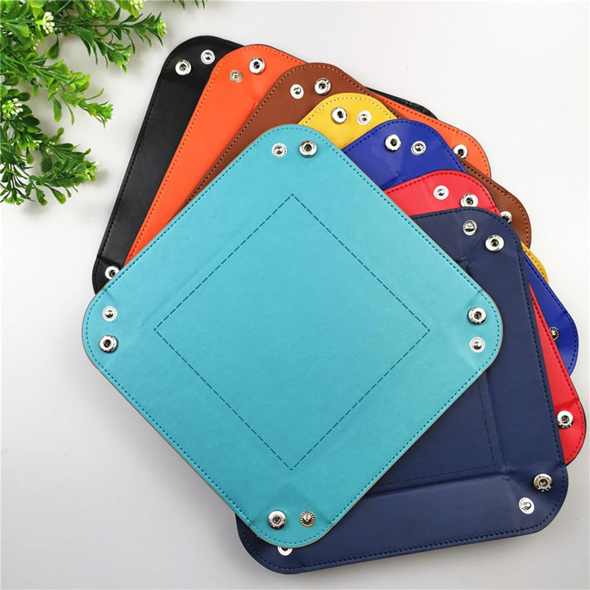 Valet Tray Desktop Storage Organizer – Vegan Leather Catchall Bedside Vanity Tray Nightstand Caddy Holder for Remote Controller, Watch, Keys, Phone, Wallet, Coin, Jewelry (Orange/Black)