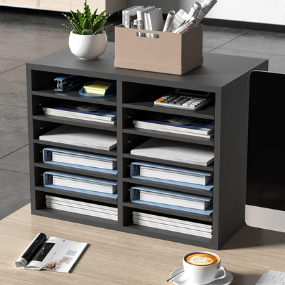 VEVOR Literature Organizers, 12 Compartments Office Mailbox with Adjustable Shelves, Wood Literature Sorter 20.4x12x16.1 inches for Office, Home, Classroom, Mailrooms Organization, EPA Certified White