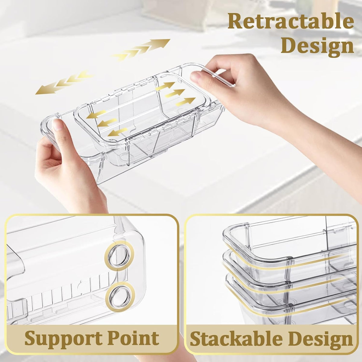 Adjustable Clear Drawer Organizer, Extendable Vanity Storage Bins, Desk Drawer Organizer Set for Makeup, Cosmetics, Bedroom, and Gadgets, Purple