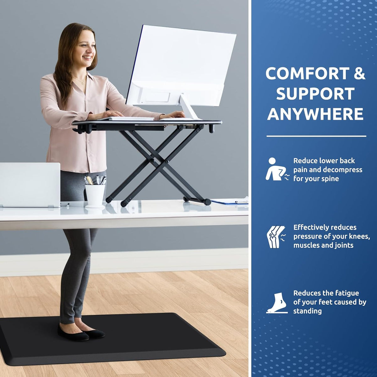 KitchenClouds Kitchen Mat Cushioned Anti Fatigue Rug 17.3"x28" Water Resistant, Non Slip, Standing and Comfort Desk/Floor Mats for House Sink Office (Black)