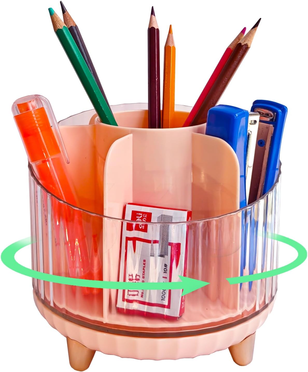 Rotating Pencil Holder, Desk Organizer with Multi-Compartment Design-Stylish, Functional Storage Solution for Home Offices, Classroom, Art Supplies Storage (Transparent white)