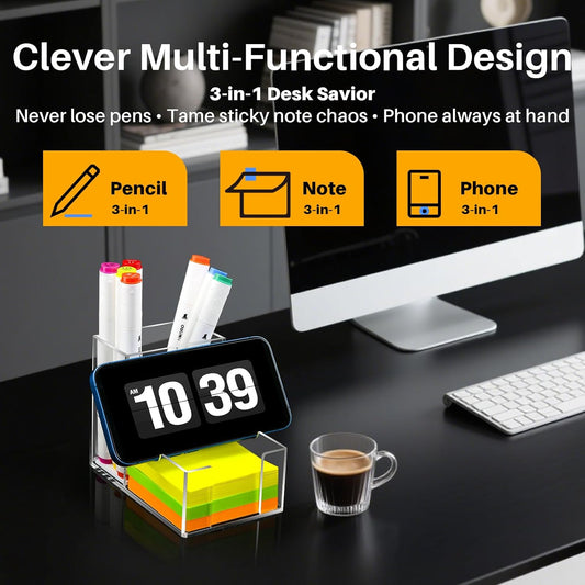 Sticky Note Holder, Crystal Clear Acrylic Pen and Sticky Note Dispenser for 3x3 Inches Note Pads, Simple Phone Stand for Office Home School Dorm Room Desk Organizer(No Pads) (1)