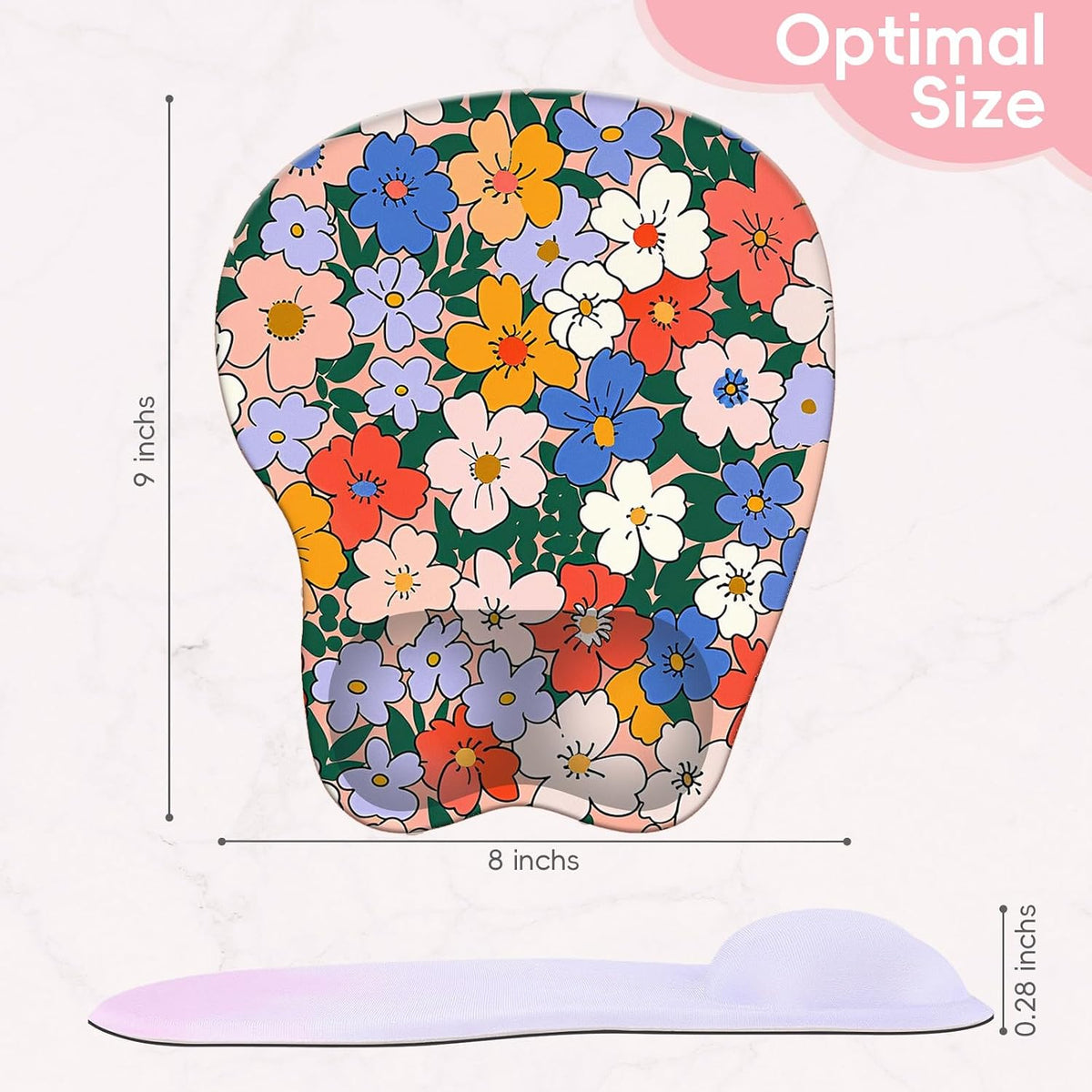 Wrist Support Mouse Pad Anti Slip Rubber Wrist Rest Mousepad 9in X 8in Small Desktop Notebook Mouse Mat for Working and Gaming (M-Pink Floral)