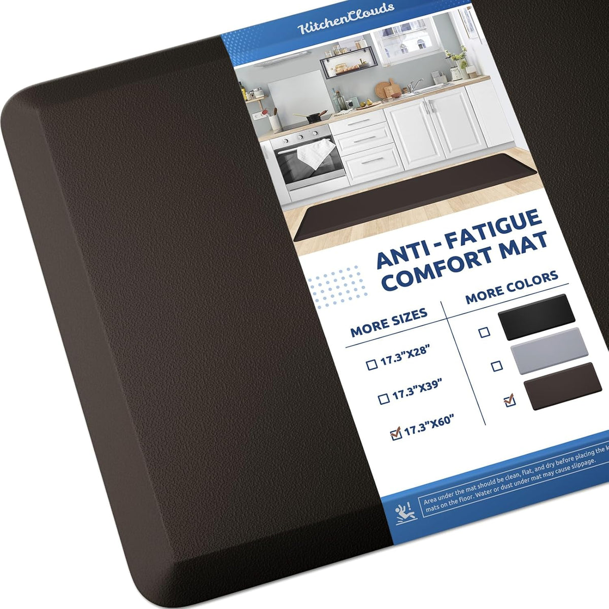 KitchenClouds Kitchen Mat Cushioned Anti Fatigue Rug 17.3"x28" Water Resistant, Non Slip, Standing and Comfort Desk/Floor Mats for House Sink Office (Black)