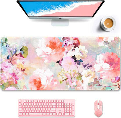 Auhoahsil Desk Mat, Ultra Large Mouse Pad, XXL Gaming Mousepad, Green Tropical Leaves Deskpad, Big Extended Full Size Mouse Pad, Desktop Desk Matt for Keyboard, Laptop & Computer, 35.5 x 15.7 in - Colors B
