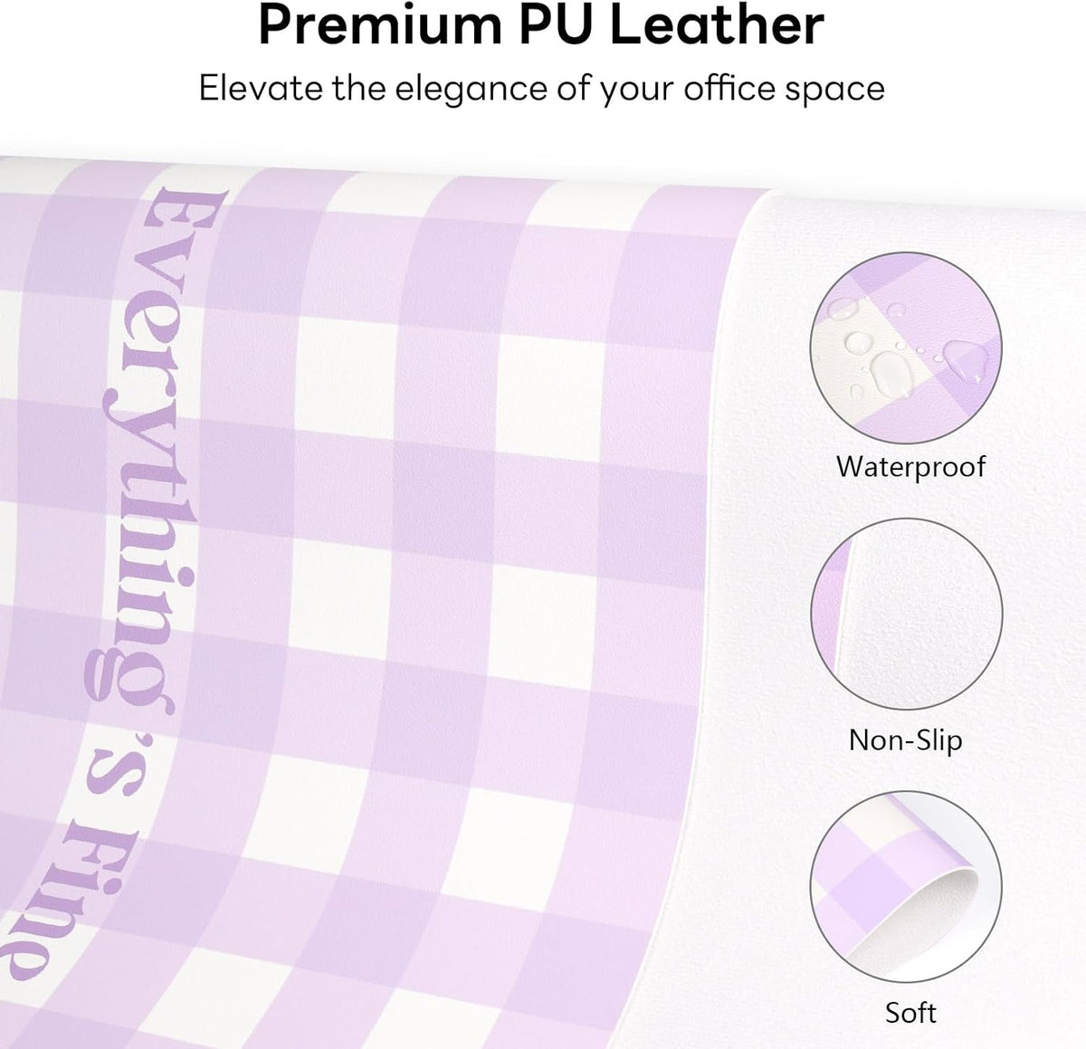 Checkered Pattern Desk Pad Protector, 35.5 x 13'' Aesthetic Mouse Mat for Desktop, Waterproof PU Leathe Non-Slip Desk Writing Pad for Office and Home, Green and Purple