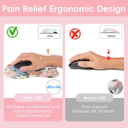 Wrist Support Mouse Pad Anti Slip Rubber Wrist Rest Mousepad 9in X 8in Small Desktop Notebook Mouse Mat for Working and Gaming (M-Pink Floral)