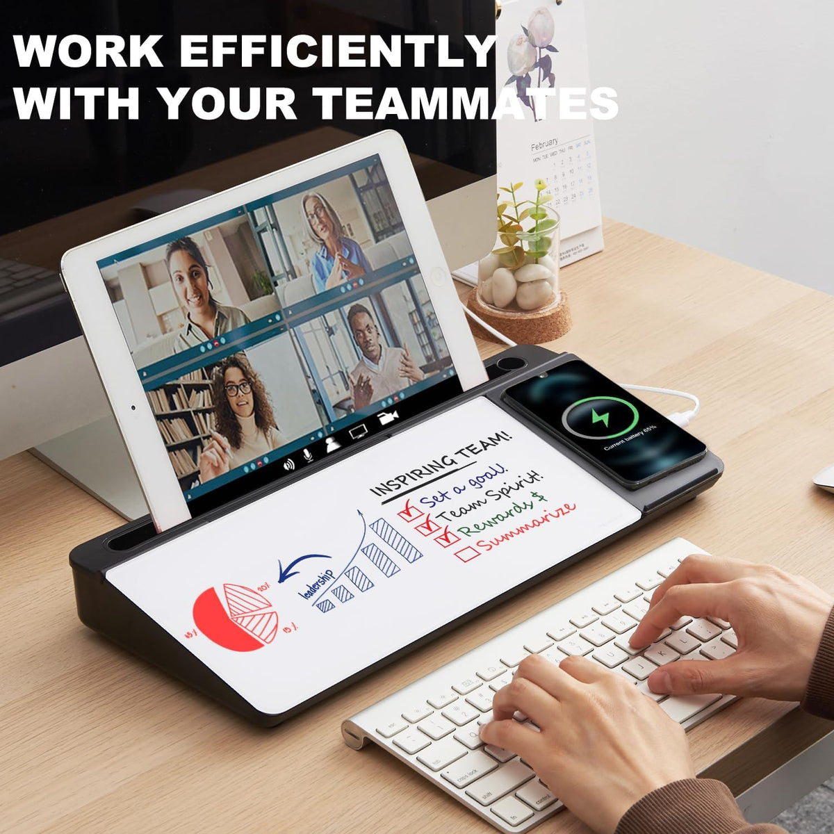 TSJ OFFICE Desktop Whiteboard Dry-Erase-Board - Computer Keyboard Stand White Board Surface Pad with Drawer, Desk Organizers with Accessories for Office, Home, School Supplies - Black