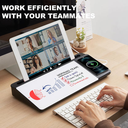 TSJ OFFICE Desktop Whiteboard Dry-Erase-Board - Computer Keyboard Stand White Board Surface Pad with Drawer, Desk Organizers with Accessories for Office, Home, School Supplies - Black