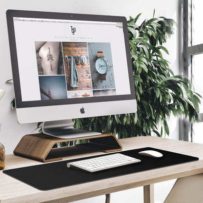 31.5" x 15.7" Waterproof Fabric Desk Pad, Rubber Anti-Slip Base, Stitched Edges No Curling, Fits Laptop Keyboard and Mouse, Smooth Office Mat Large Mouse Pad for Work Game, Black
