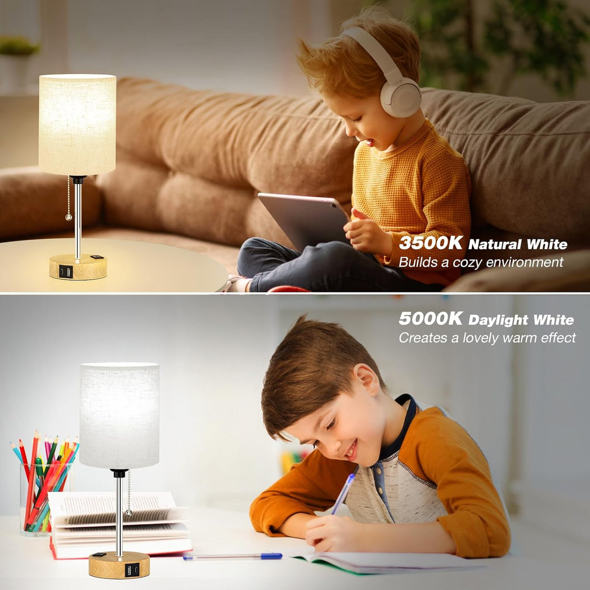 Dicoool Bedside Table Lamp for Bedroom - Small Desk Lamp with USB Ports