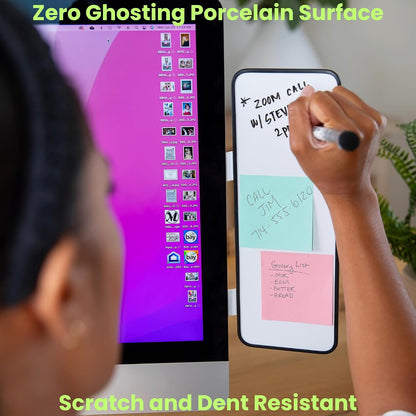 Multi-Use Laptop and Monitor Memo Board; 11.8" x 4.3" Magnetic Whiteboard, White Brackets, Marker, Mirror, and 4 Magnets Included; Document Holder; Small Dry Erase Board; Sticky Note Holder