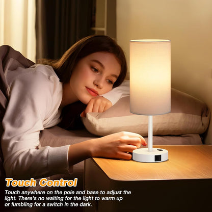 Dicoool Bedside Table Lamp for Bedroom - 3-Way Dimmable Touch Lamp, USB A+C