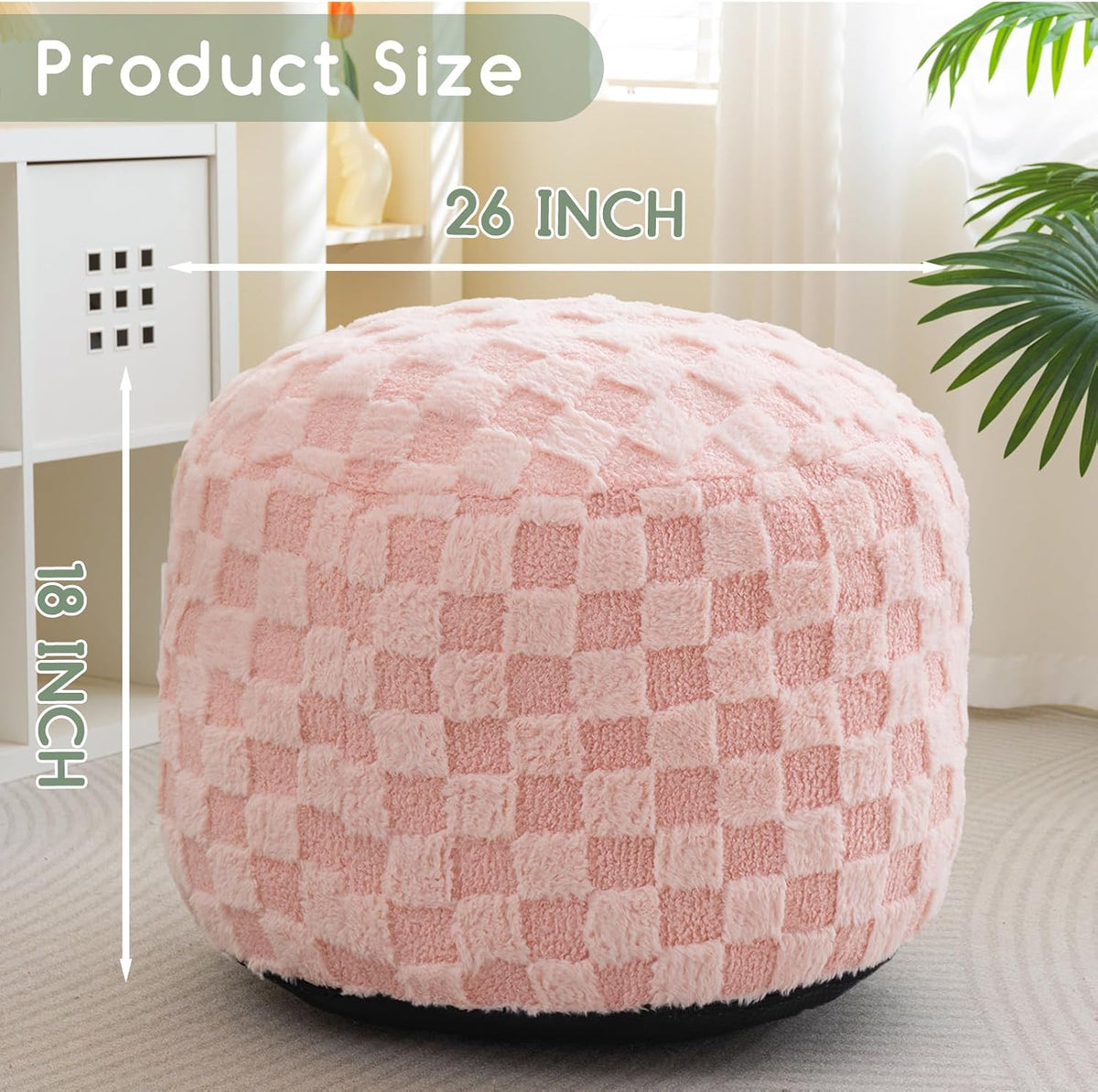 Round Stuffed Pouf Ottoman, Corduroy Poufs with Foam Chunk Filling, Furry and Fluffy Pouf Foot Stool Storage Ottoman, 20 X 15 Floor Poufs Foot Rest for Living Room, Dark Grey