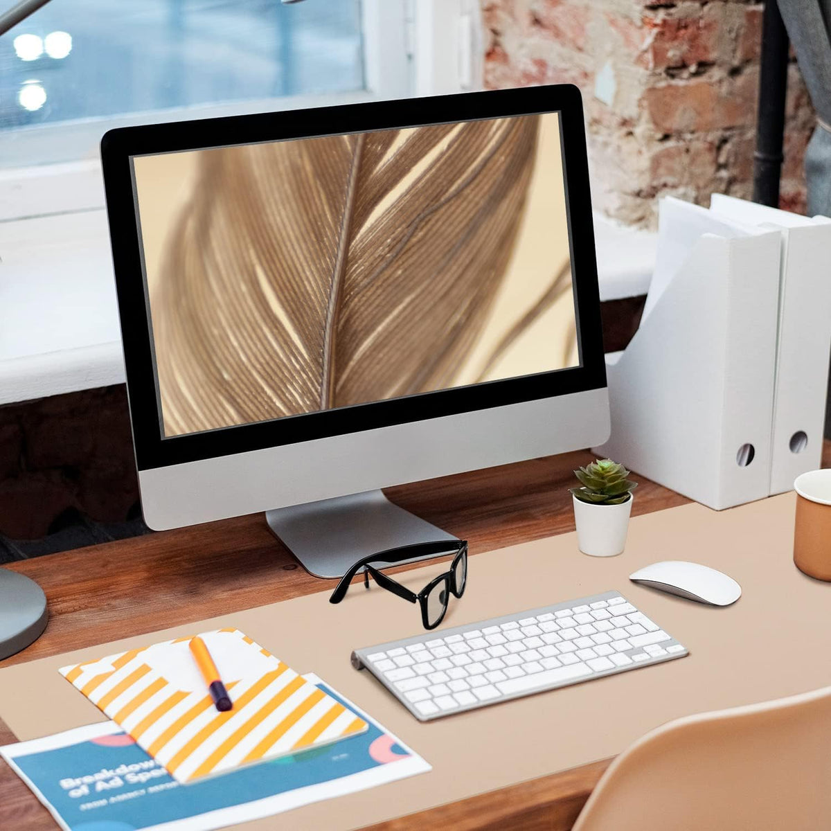 Bloss Leather Desk Pad and Keyboard Wrist Rest, Large Mouse Pad + Keyboard Pad+Mouse Wrist Support, Non-Slip Desk Mat Protector for Office, Home(31.5×15.7 Inches,Beige) - Colors A