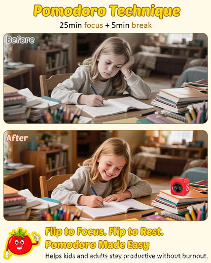 Digital Pomodoro Timer Cube 5/10/25/50min, Visual Productivity Flip Timer for Kids Classroom Desk, Custom Countdown, Silent and Sound Mode for ADHD Study Work Game Kitchen (Purple)