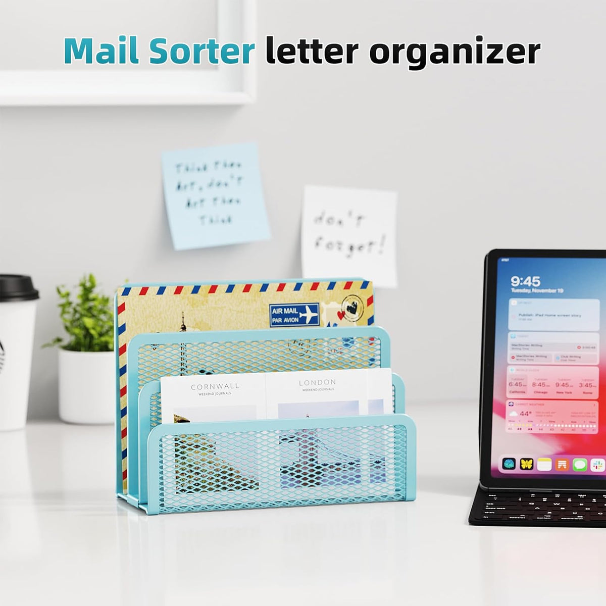 Marbrasse Mail Organizer for Desk, 3-Slot Mesh Metal Mail Holder countertop, Letter Holder, Office Desktop Envelope and Document Storage Rack (2P)