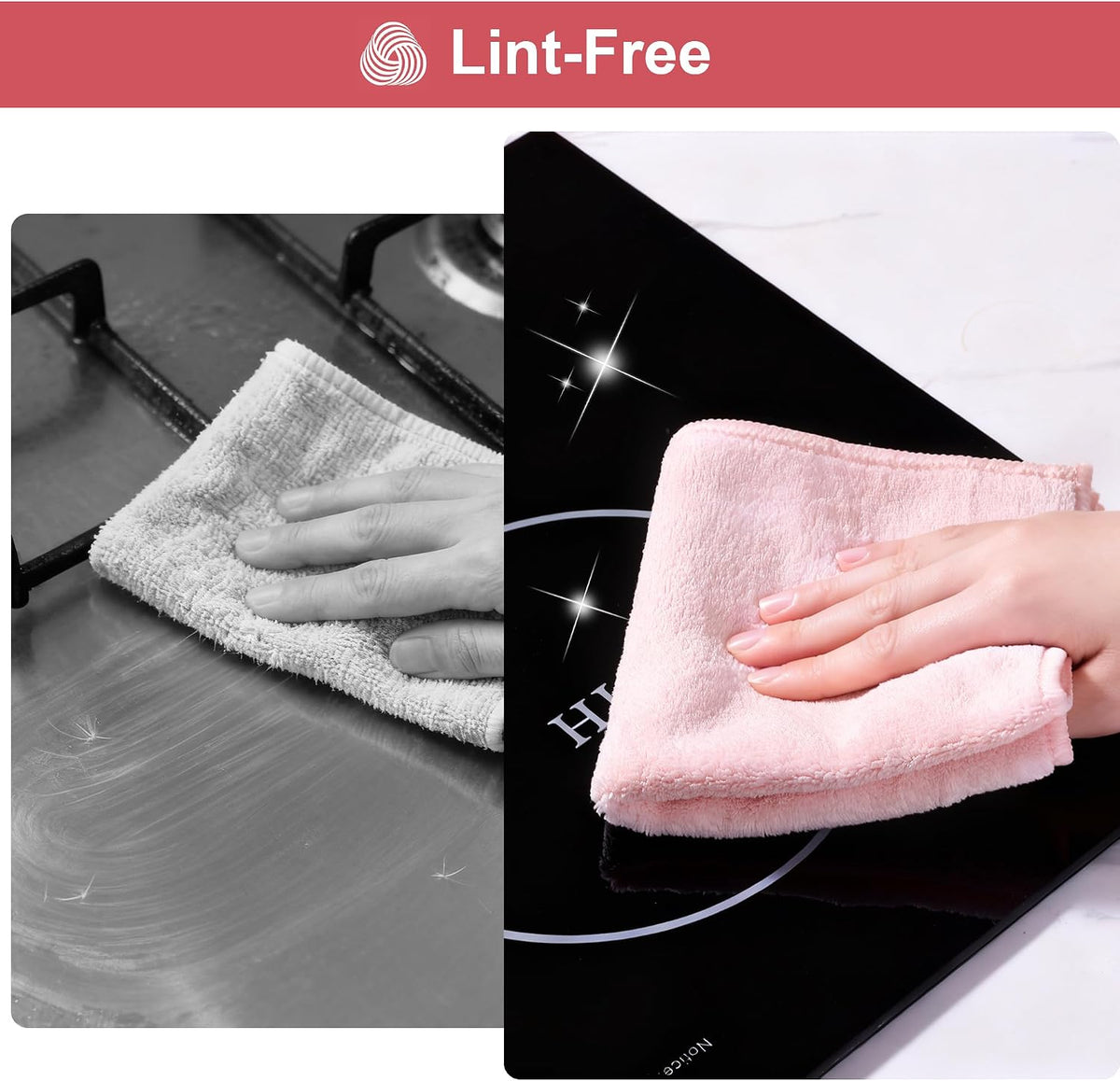 18 Pack Microfiber Cleaning Cloth, Kitchen Towels for Dish Drying Washing, Absorbent Streak Free Lint Free Rags for Cleaning, Reusable and Washable Towels - 10" x 10"