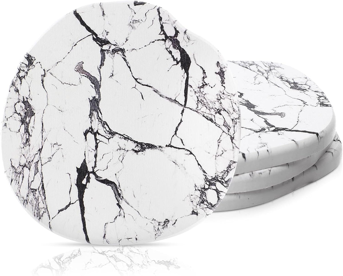 Diatomaceous Earth Coasters Set of 4，Cool Absorbent Quick-Dry Drink Coasters for Desks, Cute Modern Stone Design with Stylish White Aesthetic (4, White)