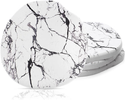Diatomaceous Earth Coasters Set of 4，Cool Absorbent Quick-Dry Drink Coasters for Desks, Cute Modern Stone Design with Stylish White Aesthetic (4, White)