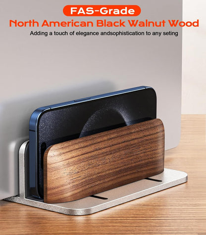 JCZT Vertical Laptop Stand, Walnut Dual Laptop Holder with Adjustable Aluminum Alloy Base Laptop Stand Compatible with All MacBok/Surface/Samsung/HP/Dell/Chrome Book (Silver)