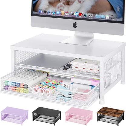 Desk Organizers and Accessories, Computer Monitor Stand Riser with Drawer and 2 Pen Holders, Printer & Laptop Stand, Office Desk Accessories & Workspace Organizers for Home Office Supplies, Black