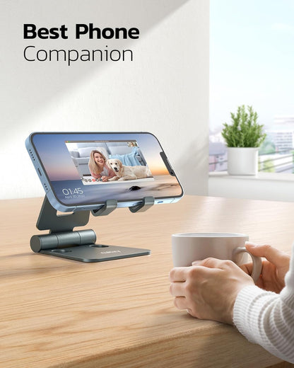 Nulaxy Dual Folding Cell Phone Stand, Fully Adjustable Foldable Desktop Phone Holder Cradle Dock Compatible with iPhone 17 16 15 14 13 12 11 Pro Max Xs Xr X 8, Nintendo Switch, All Phones - Purple