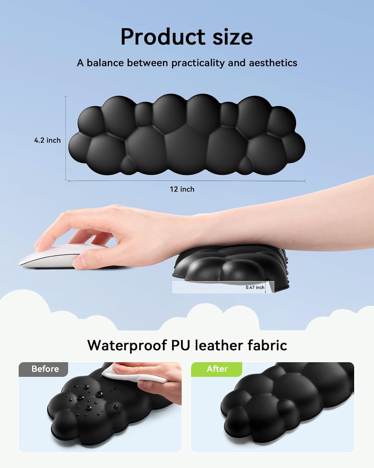 Laborio Elbow Pad for Desk, 2-Pack L-Shaped Desk Edge Arm Rest Cloud Wrist Rest, Non-Slip Memory Foam Wrist Pads, Black Wrist Support for Keyboard, Mouse, Laptop
