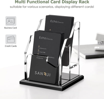 Black Business Card Holder for Desk 1 Slot Clear Acrylic Horizontal
