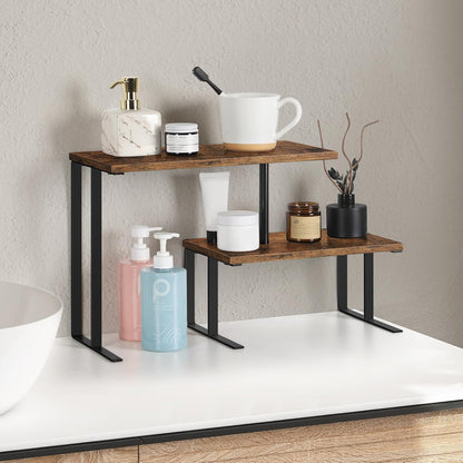 Shinoske Desk Shelf Organizer,15.7" Adjustable Corner Shelf Organizer,2-Tier Small Desktop Bookshelf,Spice Rack,Home Office Wood Display Shelf,Rustic Brown
