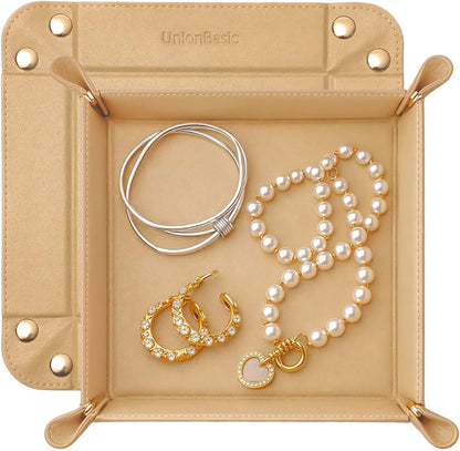 Small Valet Tray, Jewelry Tray for Rings Watches Earrings, Entryway Catchall Caddy for Coins Keys Change, Nightstand Bedside Valet Holder, Trays for Electronic Gadgets, Beige - Colors A