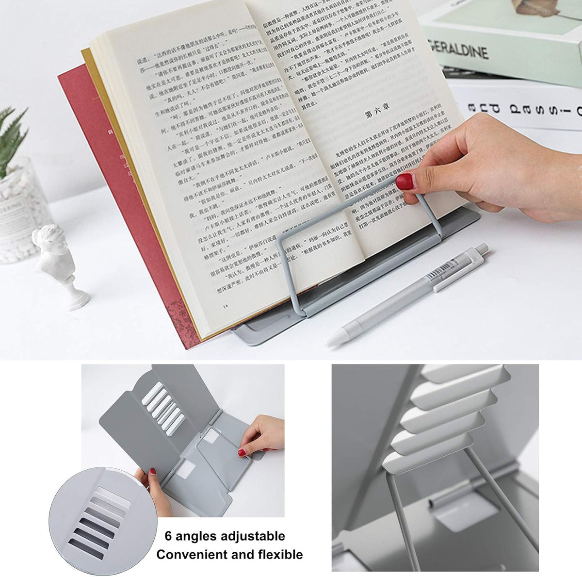 MSDADA Desk Book Stand Metal Reading Rest Book Holder Adjustable