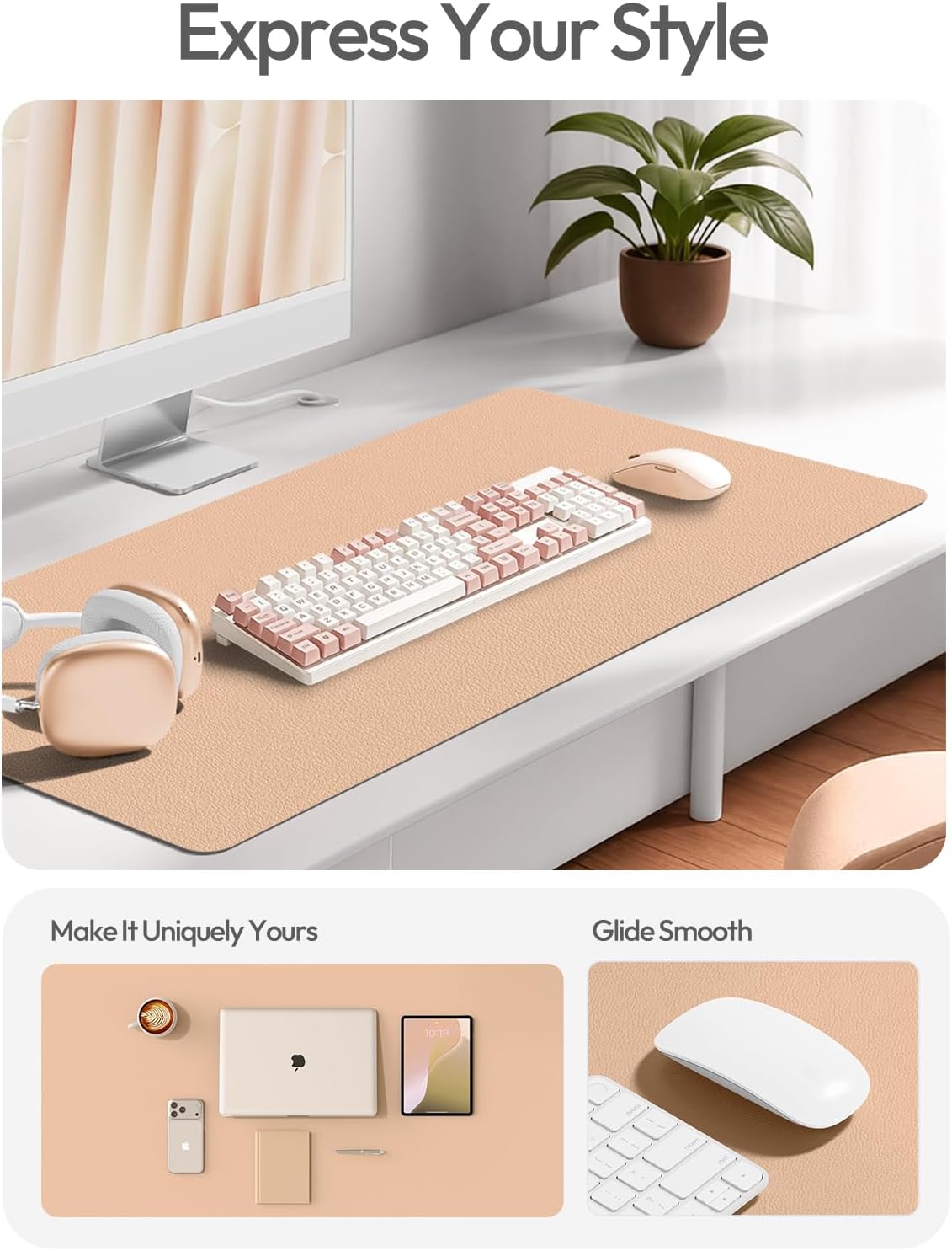 YSAGi Leather Desk Pad Protector, Office Desk Mat, Large Mouse Pad, Non-Slip PU Leather Desk Blotter, Waterproof Laptop Desk Writing Pad for Office and Home (23.6" x 13.8", Eggshell) - Colors B