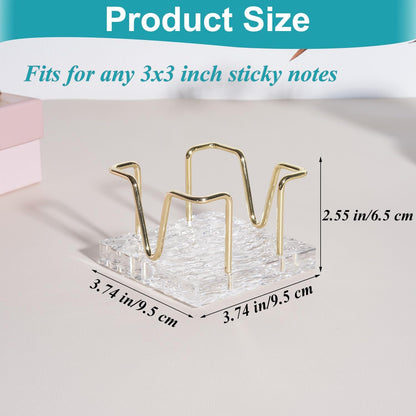 Acrylic Sticky Note Holder, 3 x 3 inch Self-Stick Note Memo Pad Holder for Desk, Notepad Dispenser Organizer for School Office Home, Gold