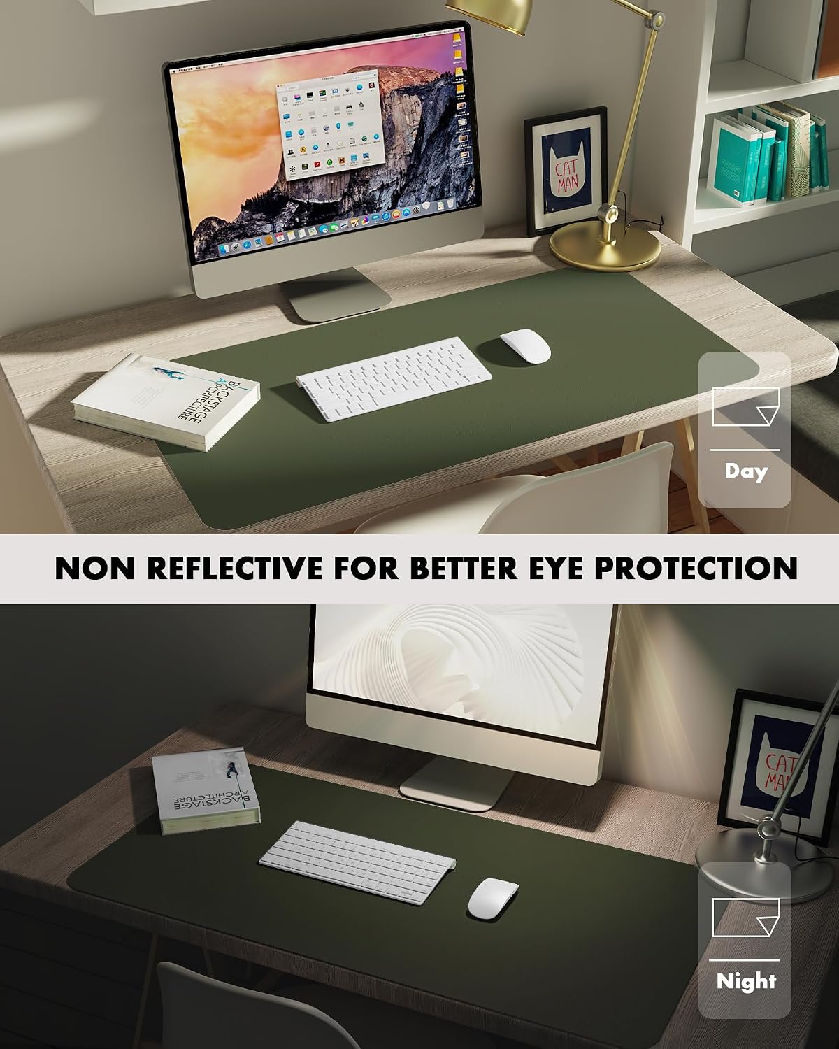 Double-Sided Desk Pad, 31.5"x15.7"Leather Desk Mat, Eco Cork Desk Pad Protector,Large Mouse Pad,Waterproof Desk Blotter for Office/Home(Coffee)
