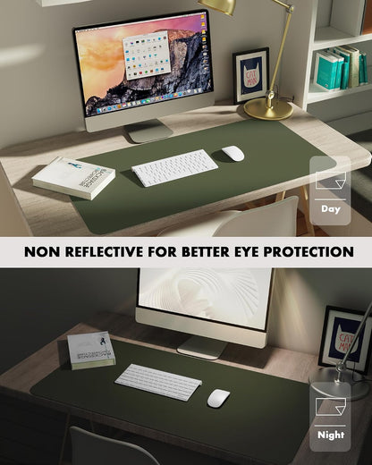 Double-Sided Desk Pad, 31.5"x15.7"Leather Desk Mat, Eco Cork Desk Pad Protector,Large Mouse Pad,Waterproof Desk Blotter for Office/Home(Coffee)