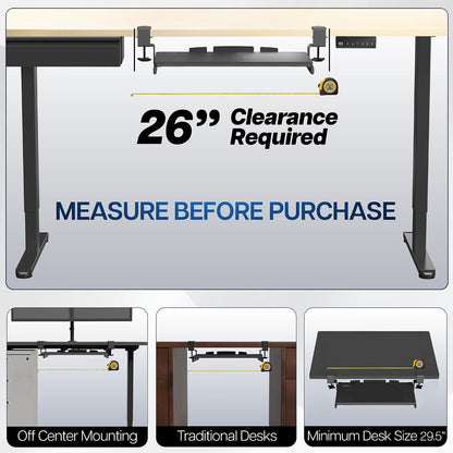 VIVO Extra Long Clamp-on Computer Keyboard and Mouse Under Desk Slider Tray, 34 x 11 inch Pull Out Platform Drawer, Black, MOUNT-KB15EB